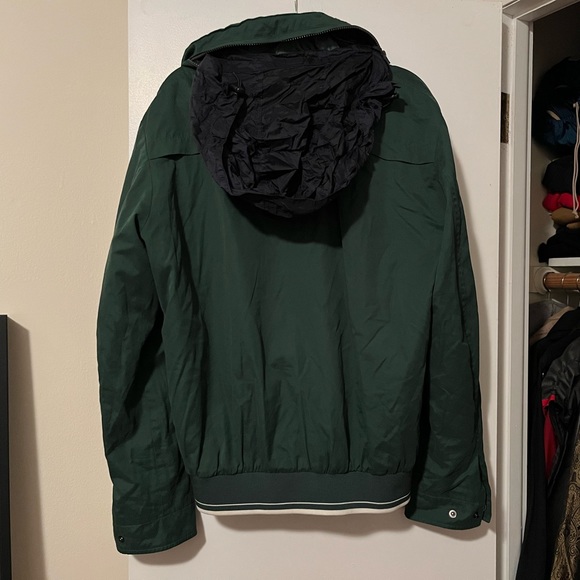 Old Taylor Green Jacket with concealed navy hood. - Picture 2 of 5